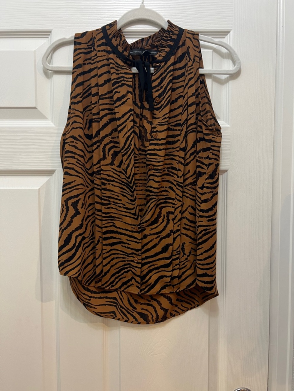 White House Black Market Brown and Black Tiger-Print Tie-Neck Camisole